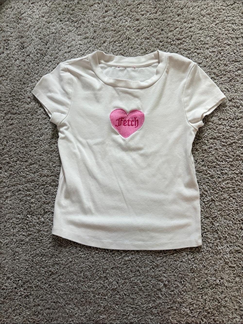 Forever 21 x mean girls White Short Sleeve Tee with Pink Heart Patch